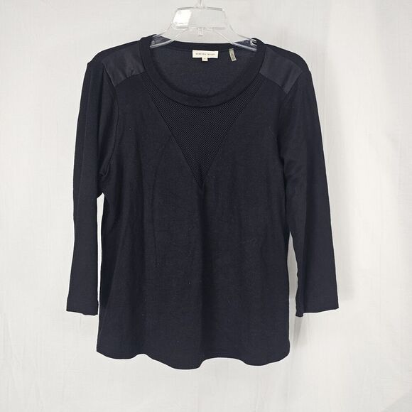 Rebecca Taylor Black 3/4 Sleeve Mesh Upper Top Blouse Women's Size Medium - Picture 1 of 4